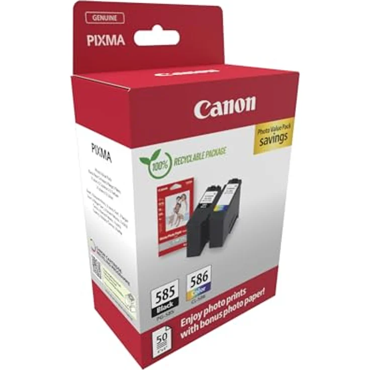 Canon PG-585 BK / CL-586 Tintenpatronen Set mit Fotopapier, Schwarz und Tri-Color, 7,3 ml und 9,9 ml, optimale Druckergebnisse – Bild 2