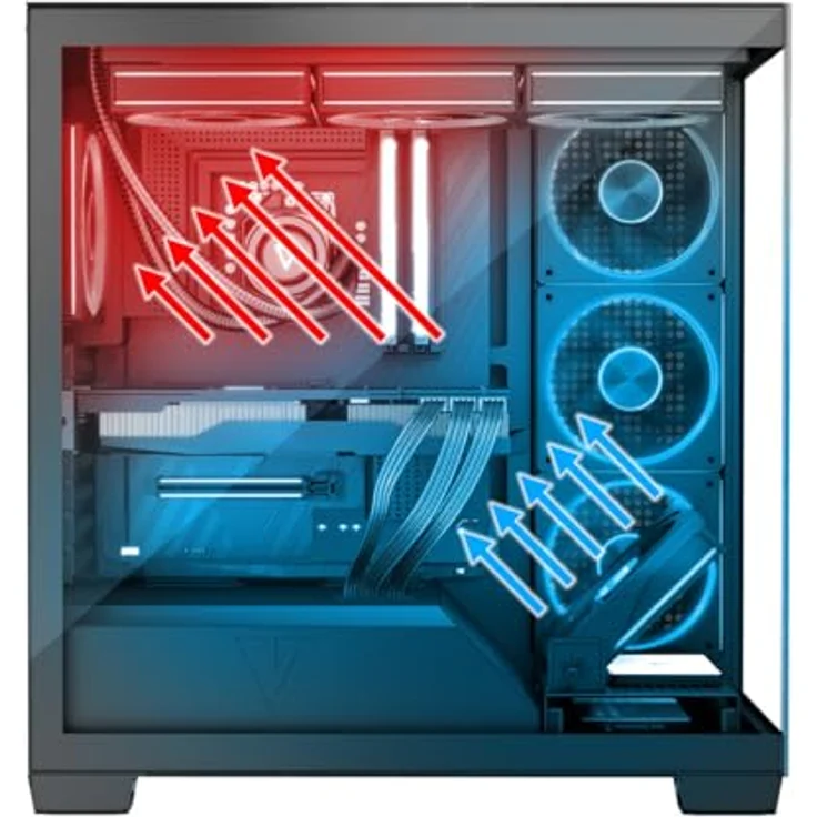 Modecom Volcano Stellar ARGB Midi 8F, schwarzes PC-Gehäuse mit gehärtetem Glas, 4 Schächten, 7 Erweiterungssteckplätzen und optimalem Kabelmanagement – Bild 7