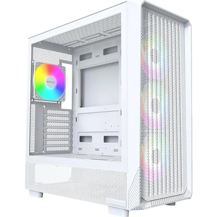 Montech X5 Midi-Tower PC-Gehäuse für E-ATX, ARGB-Beleuchtung, Tempered Glass, weiß, vorinstallierte 3x 140mm und 1x 120mm Lüfter – Bild 1