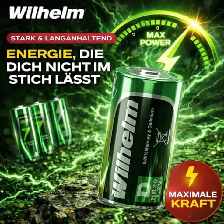 Wilhelm 10x Akku Mono D Universal 9000 mAh NiMH - Wiederaufladbar, Vorgeladen, für Geräte mit hohem Verbrauch – Bild 3