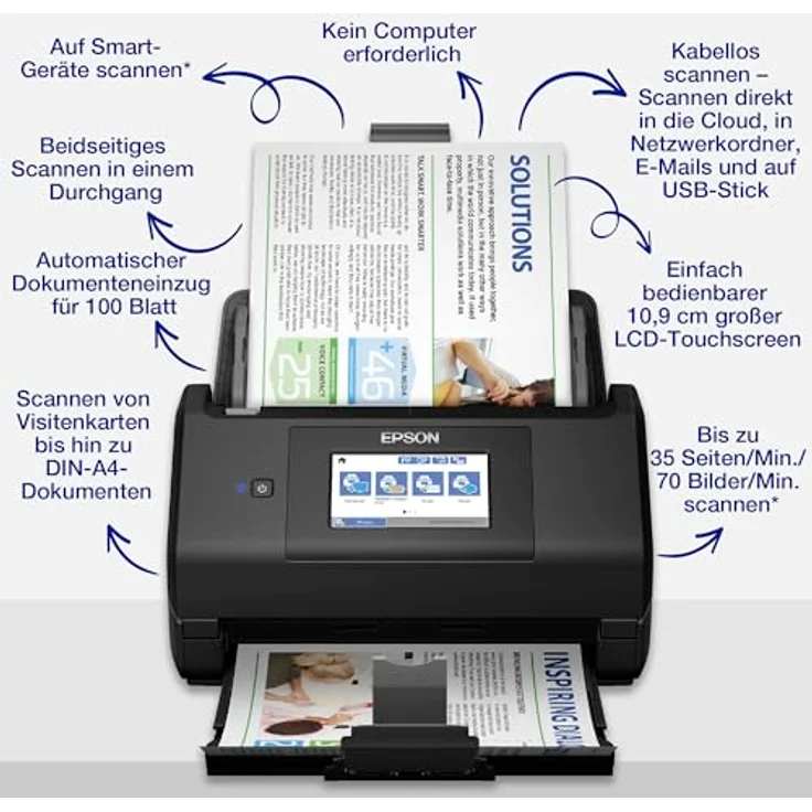 Epson WorkForce ES-580W Dokumentenscanner B11B258401 (A4, 24 Bits, Ultraschallsensor, Duplex, USB... – Bild 3