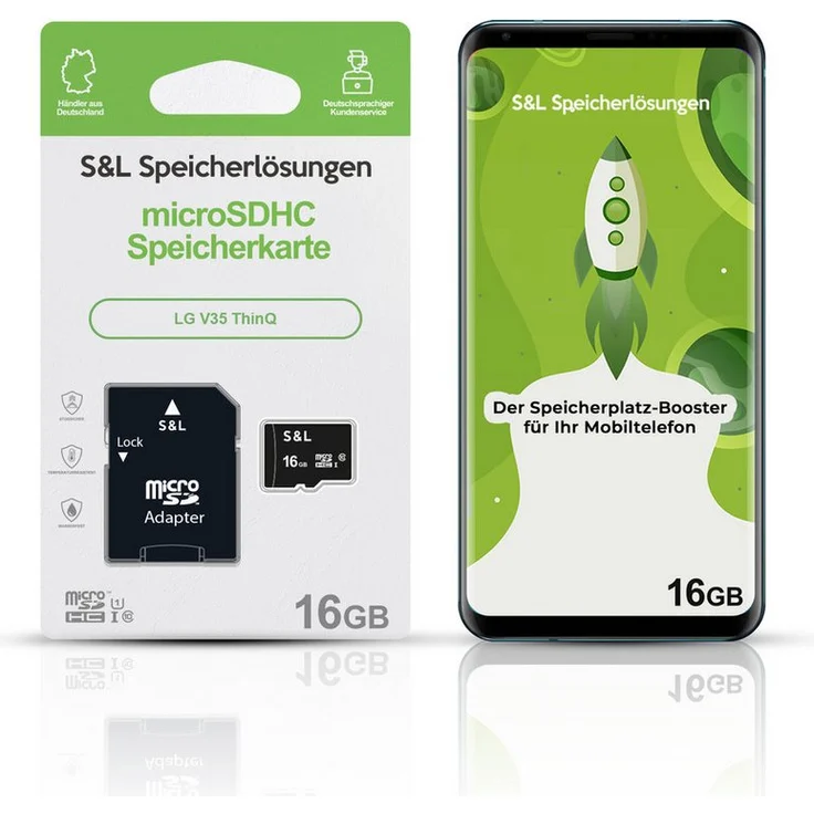 Tec-Expert microSD Karte S&L für LG V35 ThinQ, 16 GB, Class 10, microSDHC, stoßfest und wasserdicht