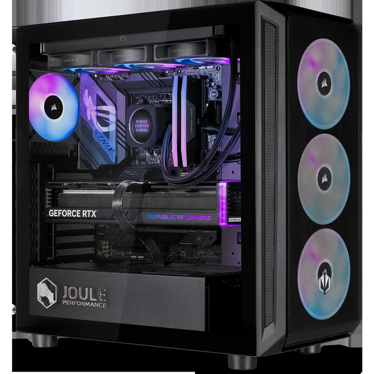 Joule Performance High End Gaming PC, AMD Ryzen 7 9800X3D, 32 GB DDR5, 2 TB SSD, GeForce RTX 5070 Ti, Flüssigkeitsgekühlt, Schwarz