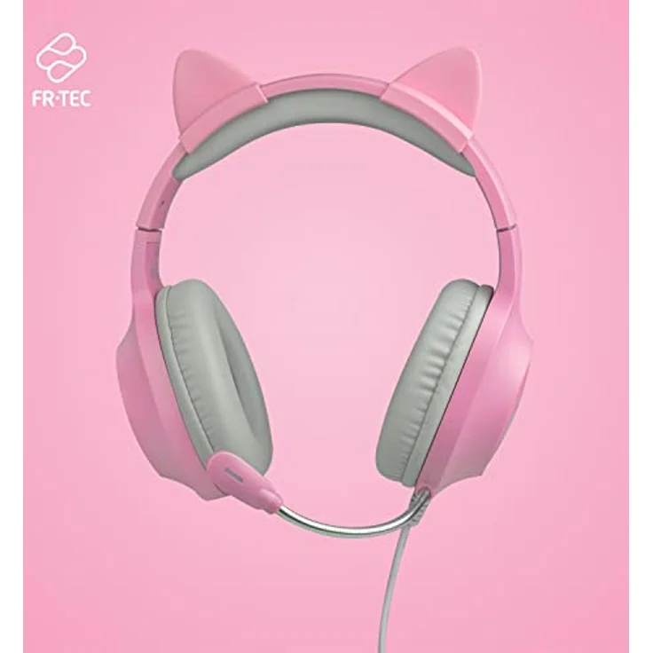 Blade FR-TEC Tanooki Gaming Headset, kabelgebunden, mit Tanooki-LED-Lichtlogo, graue und pinke Ohren – Bild 2