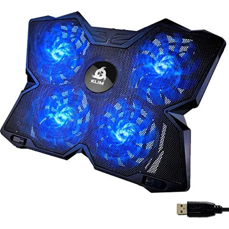 KLIM® Wind Laptop Kühler, Leistungsstark mit 4 Lüftern für PC und PS4, schneller Kühlvorgang, stabiler Laptop Ständer, Blau