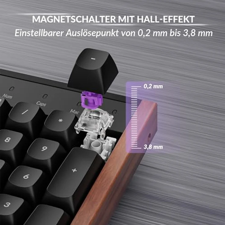 Keychron K10 HE, kabellose Gaming-Tastatur mit Gateron Nebula Dual-Rail-Magnetschaltern, 100% ISO-DE-Layout, Aluminium- und Holzrahmen, programmierbar, für Mac und Windows – Sonderedition (Schwarz) – Bild 3