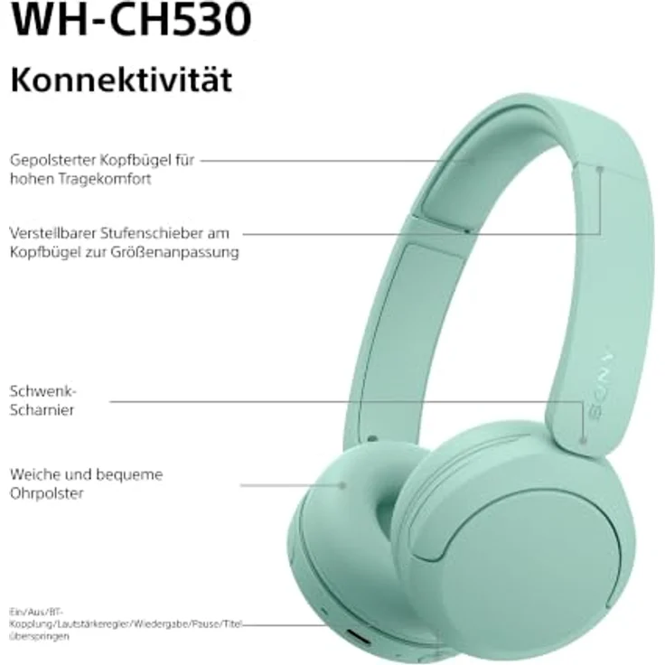 Sony WH-CH530, On-Ear Kopfhörer mit überzeugendem Sound, mint – Bild 8