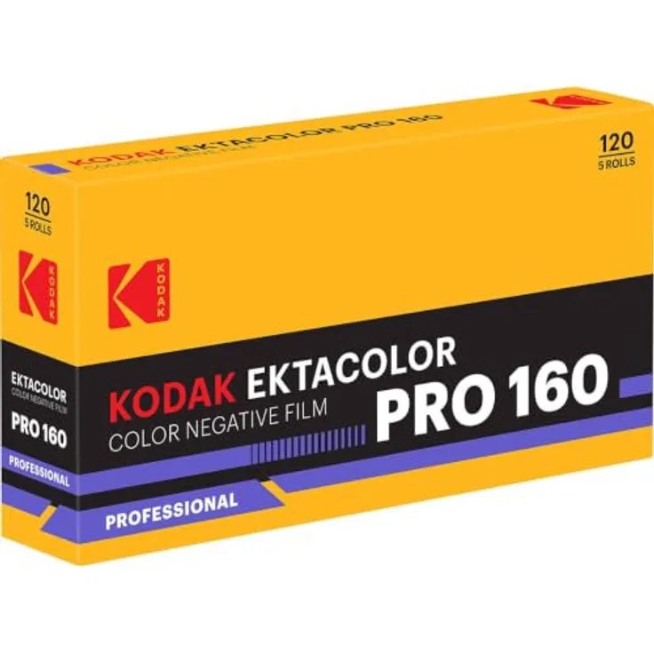 KODAK Ektacolor Pro 160, 120-format Farbnegativfilm mit ISO 160, 5 Rollen, ultrafeines Korn für natürliche Hauttöne