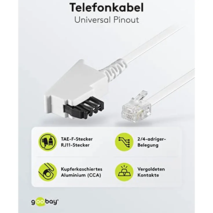 TAE Anschluss-Kabel (TAE-F Stecker auf Westernstecker), weiß, 6m – Bild 3