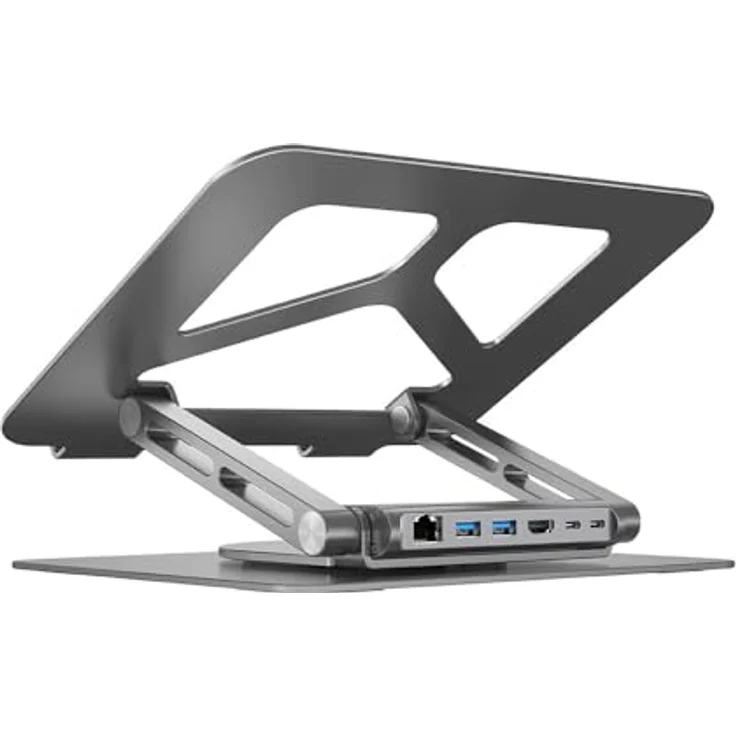 UNITEK D1109A Laptop-Ständer, 360° drehbar, mit USB-C-Hub/Dockingstation (2 x USB 3.0 + HDMI 2.0 + Gigabit Ethernet + PD100W), Space Gray – Bild 1