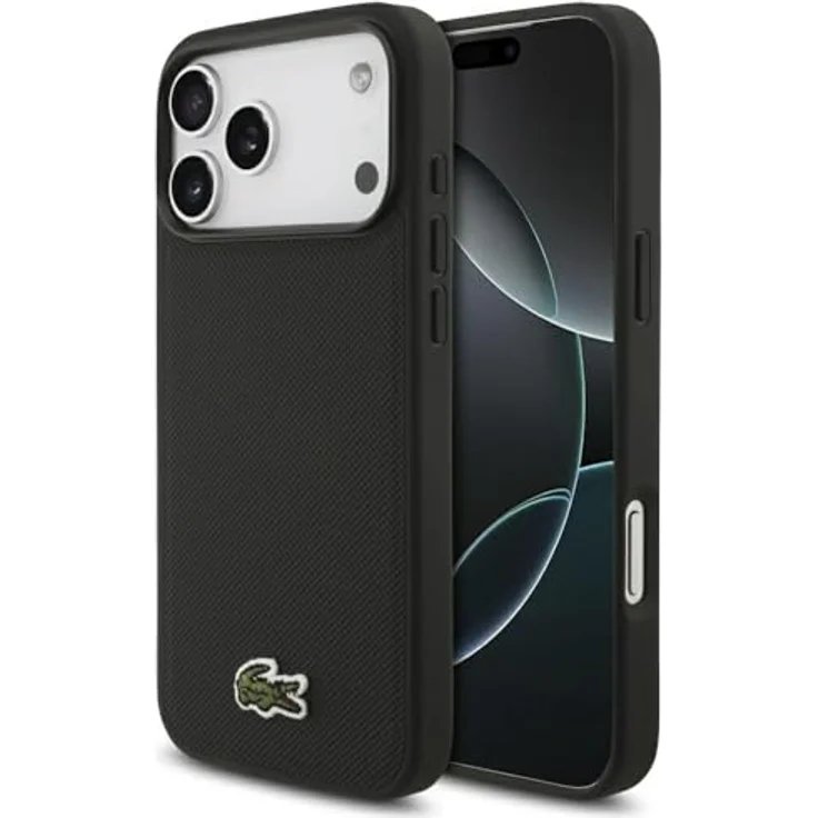 CG MOBILE Lacoste Iconic Petit Pique Woven Logo MagSafe Hülle für iPhone 17 Pro Max, Schwarz, TPU/PC Hardcase – Bild 1