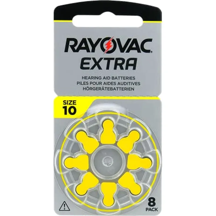 Rayovac Extra 10, 8 Stück, Hörgerätebatterien, hohe Leistung, Zink-Luft-Batterien, gelb