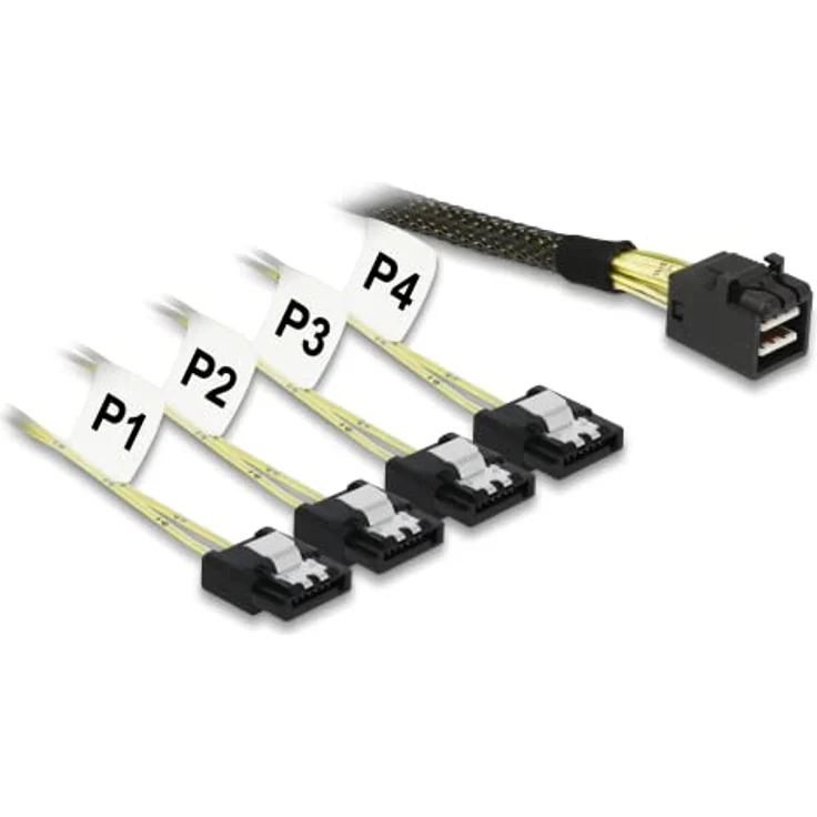 DeLock Kabel Mini SAS HD SFF 8643 x4 Stecker > 4 x SATA Buchse 0,5 m – Bild 1