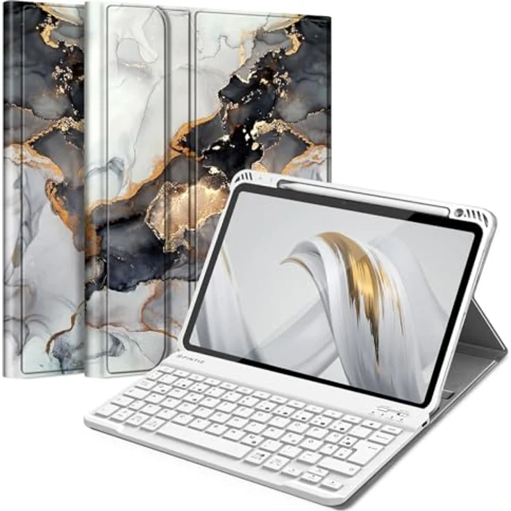 Fintie Tastatur Hülle für iPad Air 11 Zoll M2, iPad Air 6/5/4 (2024/2022/2020) 10,9 Zoll, Trübe Marmor, magnetisch Abnehmbare Keyboard, QWERTZ Layout, mit Stifthalter – Bild 1