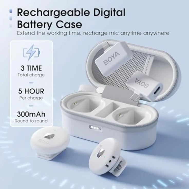 Boya Omic-U-W Wireless Lavalier Mikrofon für iPhone 15 Android USB-C PC Laptop Telefon, Geräuschunterdrückung, 15h Akku, Mini Revers Wireless Mic Podcast für Videoaufnahme, Vlogging, Live Streaming, magnetischer Rückenclip – Bild 3