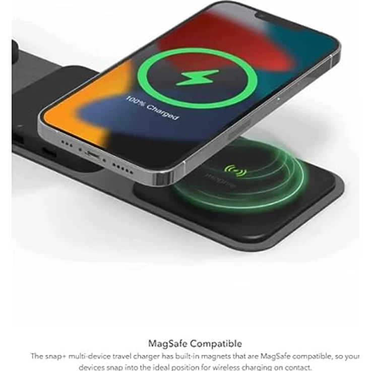 ZAGG mophie Snap+ 3-in-1 Wireless Charger with Europe Adapter, Qi-Enabled Devices, Fast Charging, Travel Friendly, Foldable, 5-15W of Power, Black – Bild 2