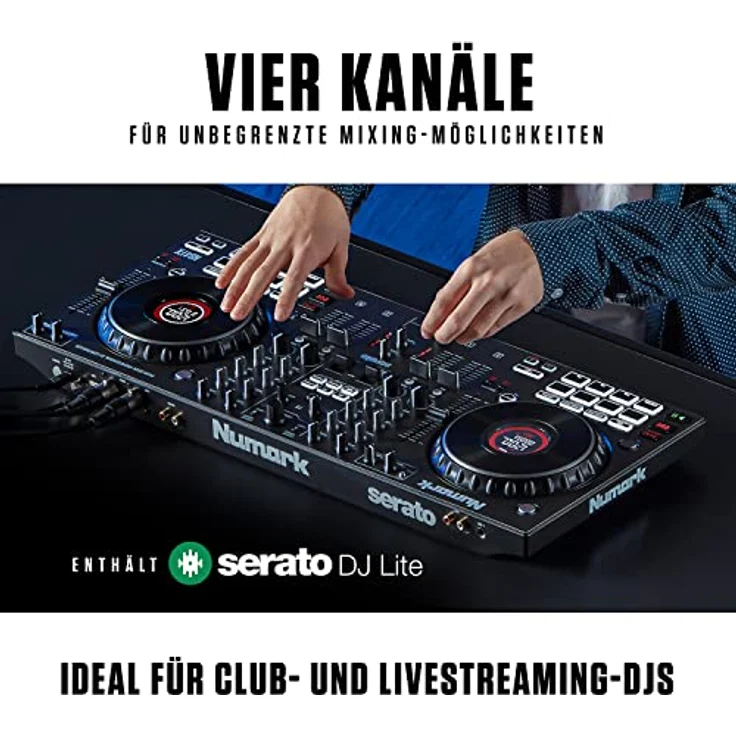 Numark NS4FX – 4-Kanal DJ Controller Pult, Touch-Jogwheels mit Display, Pads und Effekten, Booth- und Main-Ausgänge, Serato DJ Lite enthalten – Bild 2