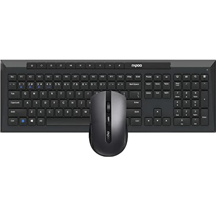 RAPOO 8210M, Kabelloses Multi-Mode-Desktop-Set mit Anschluss an bis zu 3 Geräte, auslaufsicher, lange Akkulaufzeit, Schwarz