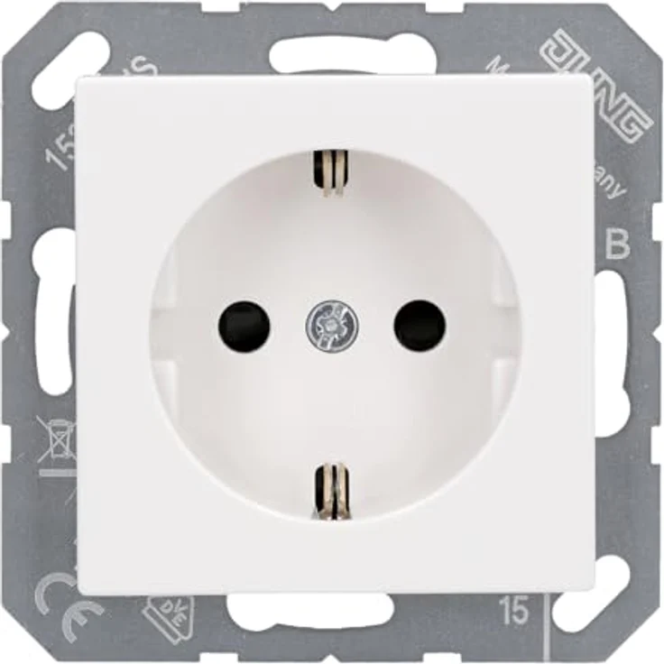 Jung 1520 KI WW Schuko Steckdose 16 A 250 V mit Berührungsschutz Serie A alpinweiß, (A520KIWW) Kinderschutz – Bild 3