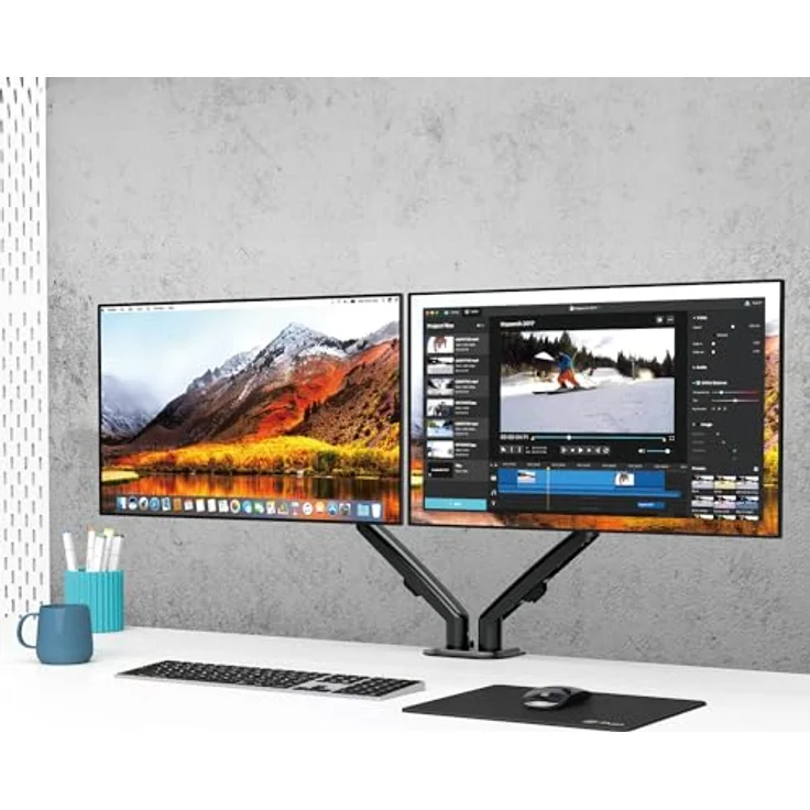 Maclean MC-861N 2-Fach Monitorhalterung Tischhalterung für 2 Monitore mit Gasfeder, 13"-27", bis 14kg, VESA 75x75 100x100, Schwarz – Bild 2