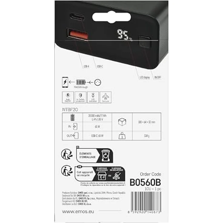 Emos Powerbank NTBF20, 20.000 mAh, Fast-Charging 65W PD, schwarz – Bild 3