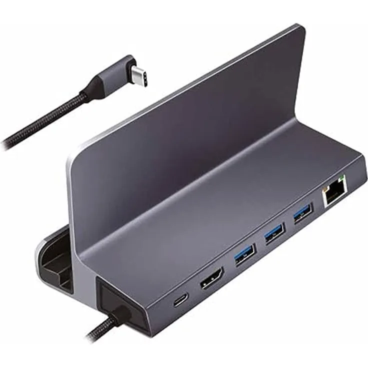 USB 3.2 Gen1 Dockingstation 6-Port mit USB PD (PowerDelivery 100W) aus Aluminium, Halterung für Tablets, Smartphones und Controller