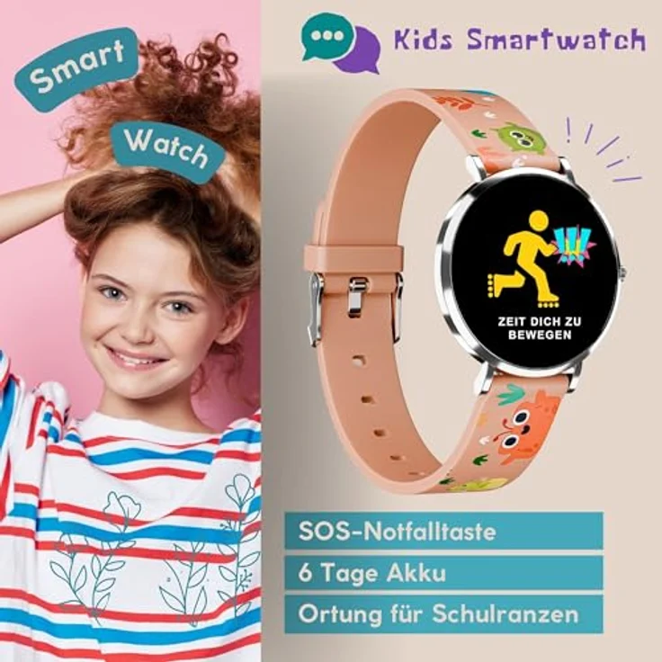 XCOAST LINO TIME Kinder Smartwatch, Pink, mit SOS-Funktion, GPS, Lernspielen und Fitness-Tracking – Bild 3