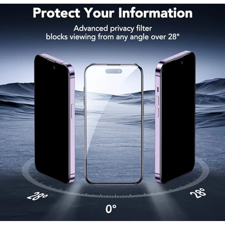 ESR Panzerglas Displayschutz für iPhone 14 Pro, Anti-Spy mit gehärtetem Glas, mikrogekrümmte Kanten, hüllenfreundlich, 3 Stück – Bild 3