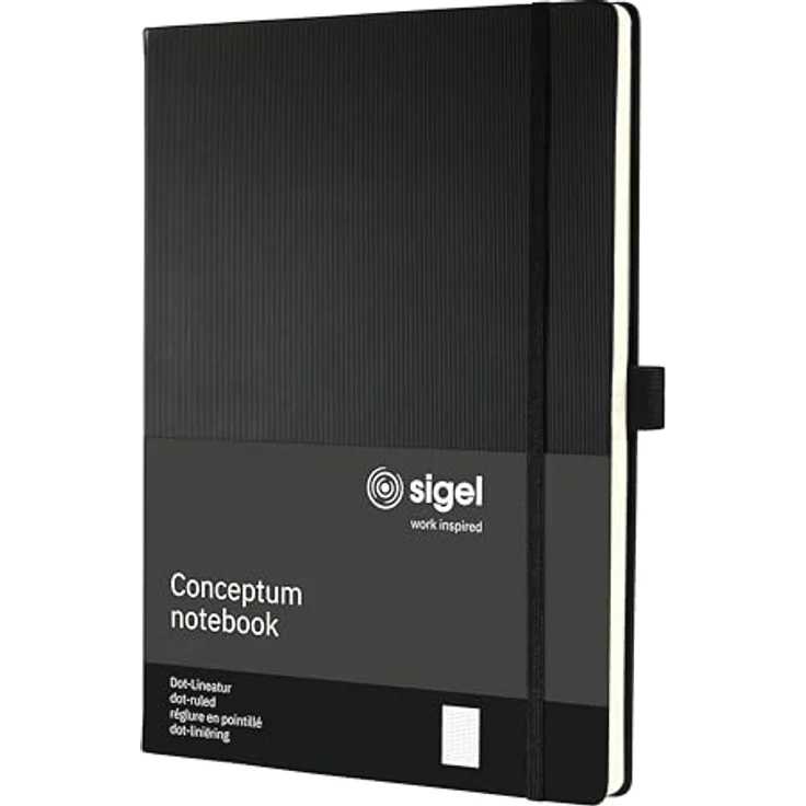 Sigel Conceptum Notizbuch, Hardcover A4 mit Inhaltsverzeichnis, Gummibandverschluss und Stiftschlaufe, schwarz – Bild 2
