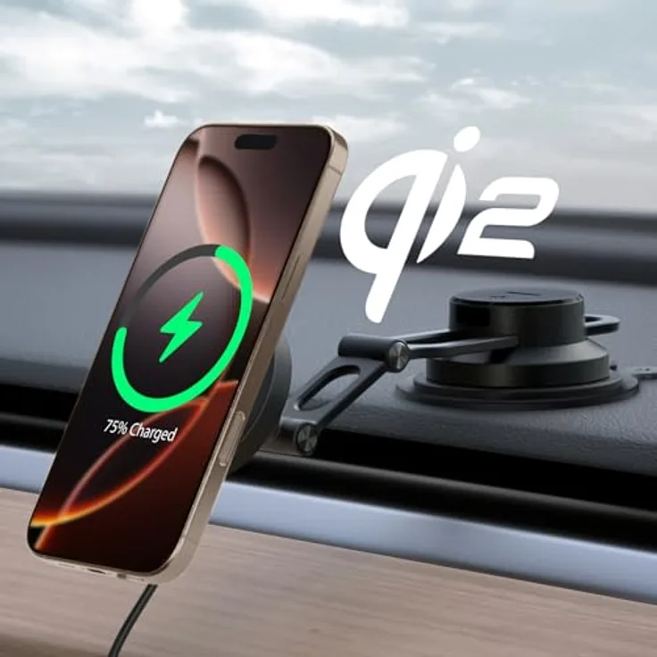 Spigen OneTap Pro 4 MagSafe Car Mount Charger, kabelloses Ladegerät für Dashboard und Windschutzscheibe, Schwarz