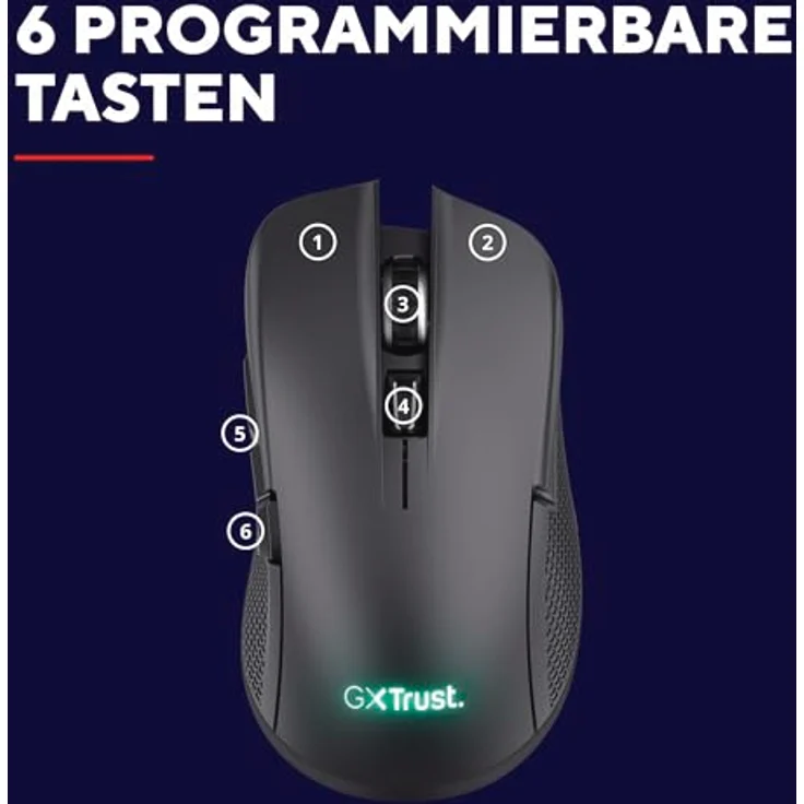 Trust GXT931 YBAR MULTI, Kabellose Gaming-Maus mit 7200 DPI, ergonomisch für Rechtshänder, Schwarz – Bild 6