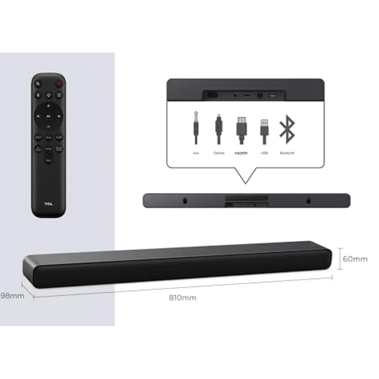 TCL S45HE 2.0 Kanal TV Partner Soundbar mit Dolby Atmos und DTS Virtual:X, AI Sonic-Adaptation Ready, unterstützt HDMI eARC, Bluetooth, Schwarz – Bild 3