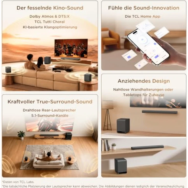 TCL S65K 5.1-Kanal-Dolby-Atmos-Soundbar mit kabellosem Subwoofer und speziellen Surround-Lautsprechern – Bild 2