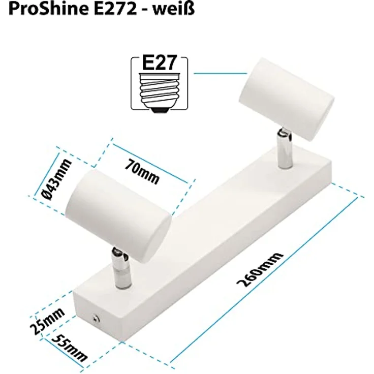 max K O M F O R T LED Deckenleuchte weiß | 2x E27 Fassung 2-flammig | schwenkbar Deckenlampe Deckestrahler Deckenspot Wandleuchte IP20 zertifiziert – Bild 2