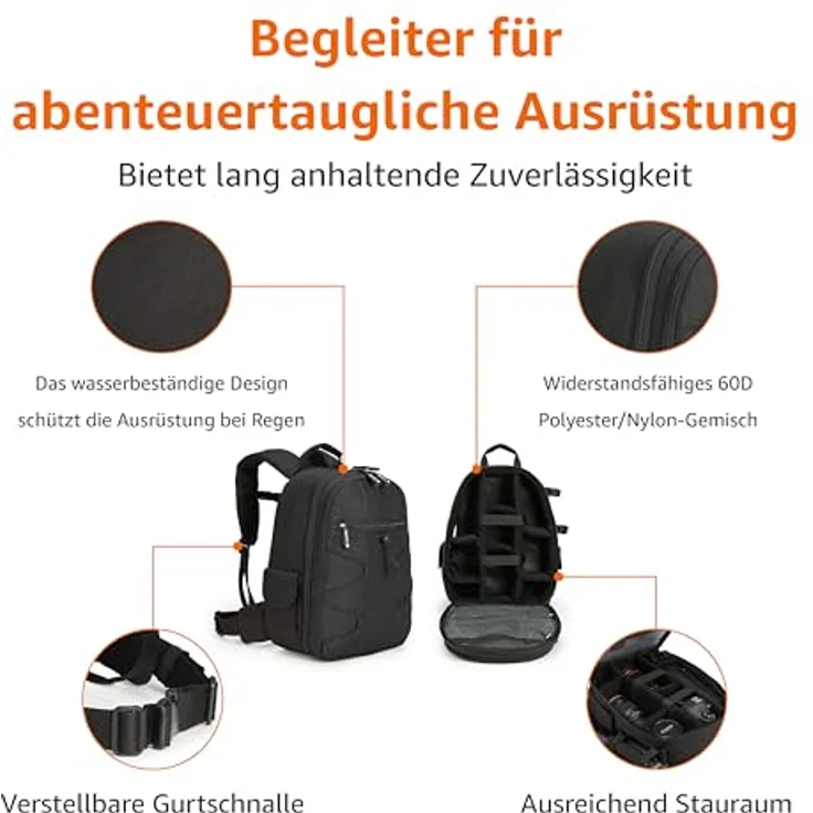 AmazonBasics DSLR-Kamerarucksack für Spiegelreflexkameras und Zubehör schwarz – Bild 3