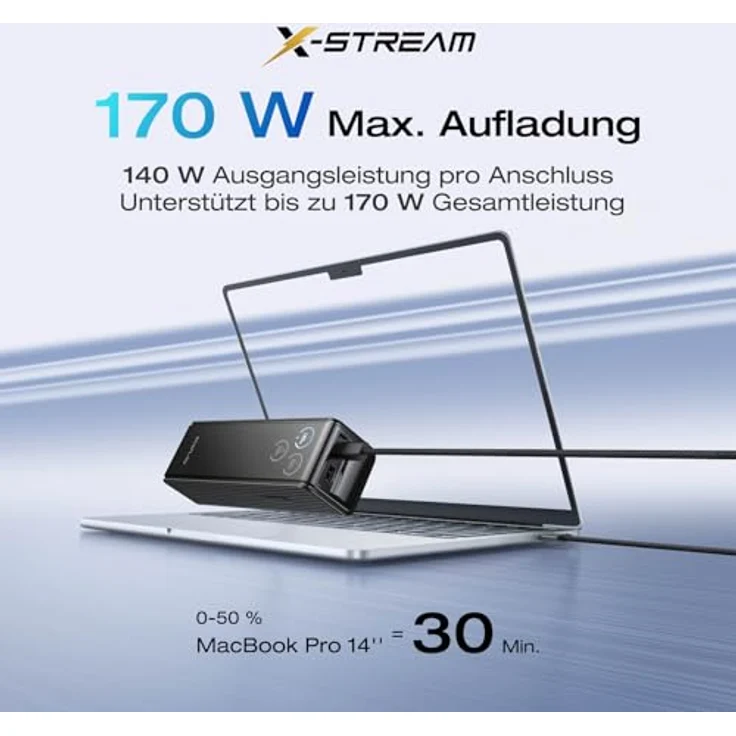 EF ECOFLOW Rapid Powerbank 25 000 mAh 170 W, tragbares Ladegerät mit zwei 140 W USB-C-Anschlüssen, Smart TFT-Display, schwarz – Bild 2