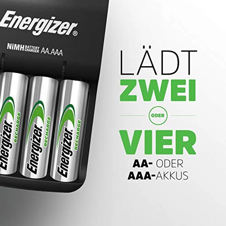 Energizer Ladegerät Batterien, Recharge Base, für Wiederaufladbare Batterien der Größen AA und AAA – Bild 3