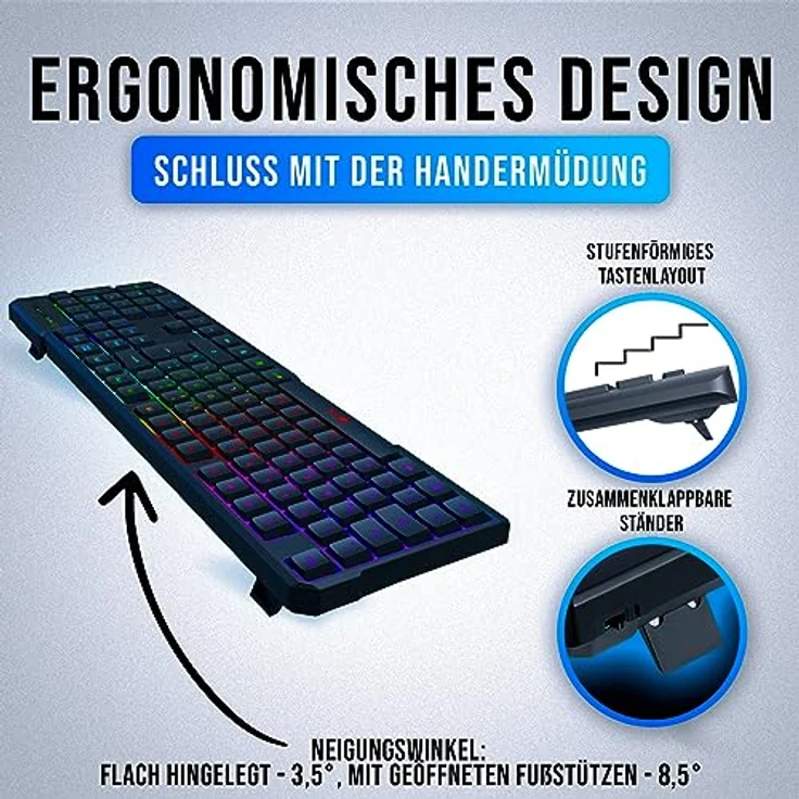 KLIM Chroma Tastatur Gamer QWERTZ DEUTSCHE mit USB Kabel - Hohe Leistung - bunte Beleuchtung Gaming Tastatur ( schwarz ) RGB PC Windows, Mac – Bild 3