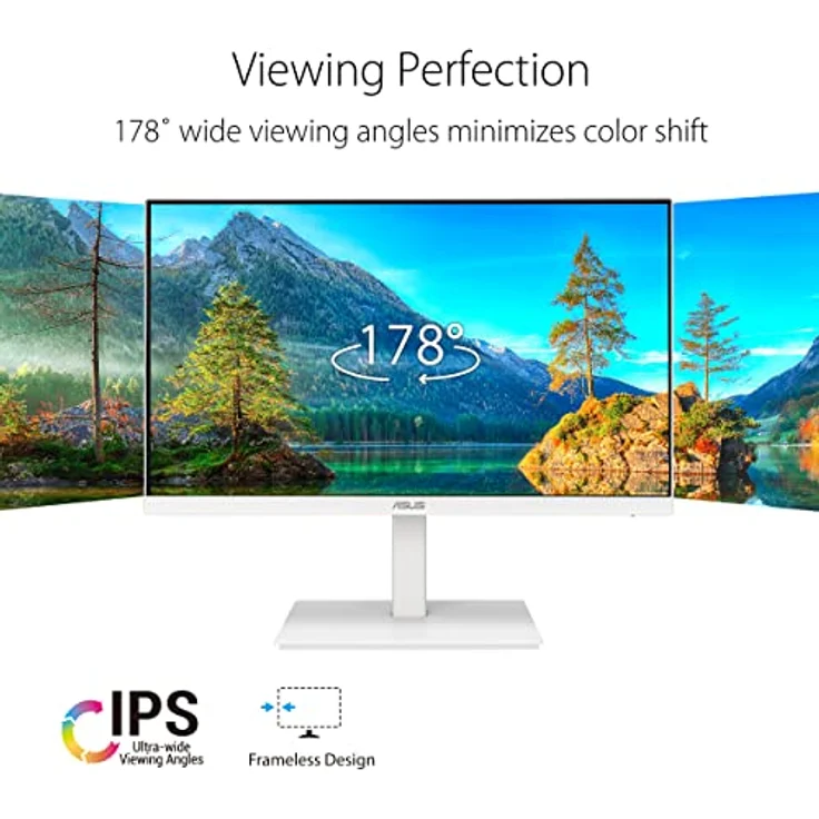 ASUS Eye Care VA24EQSB-W - 24 Zoll Full HD Monitor - Rahmenlos, ergonomisch, Flicker-Free, Blaulichtfilter, Adaptive-Sync - 75 Hz, 16:9 IPS Panel, 1920x1080 - DisplayPort, HDMI, D-Sub, USB Hub, weiß – Bild 2