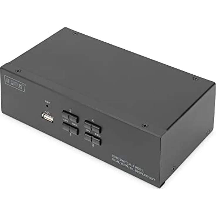 DIGITUS KVM-Switch DisplayPort – 4-Port Dual-Display – 4 PC 2 Monitore – 1x Maus, Tastatur & Audio für 4 Computer – UHD 4K@60Hz (3840 x 2160p) – Hot-Key Umschalter – 1x USB 2.0 Hub – Schwarz – Bild 1