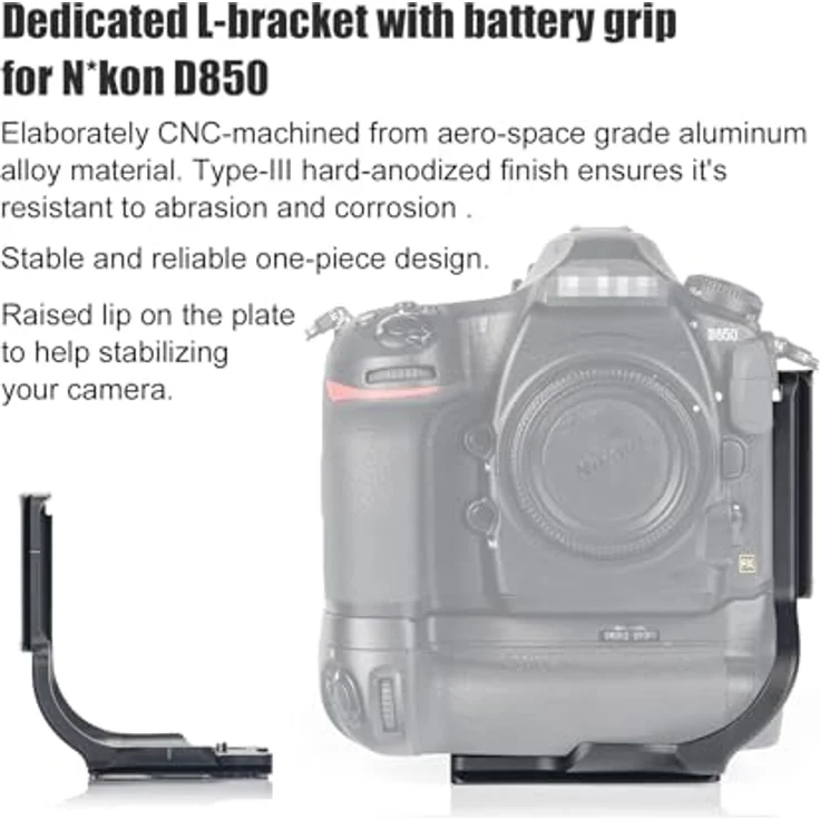 Sunwayfoto PNL-D850G L-Bracket für Nikon D850 + Grip, CNC-gefrästes Aluminium in langlebiger Eloxierung – Bild 2