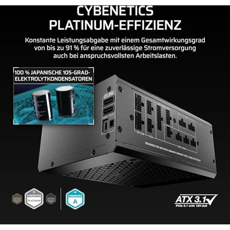 Corsair HX1500i, 1500 W ATX-3.0 Netzteil mit 80-Plus-Platinum-Zertifizierung, Schwarz – Bild 6