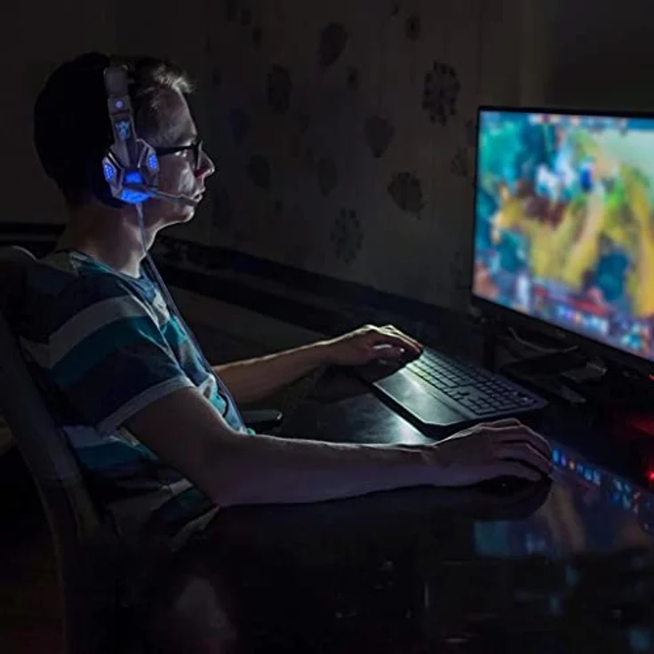 Retoo Gaming-Headset, kabelgebundenes Over-Ear Kopfhörer mit Mikrofon und Geräuschunterdrückung, Schwarz-blau, für PC, Laptop, PS4, Tablet, Smartphone und TV – Bild 3