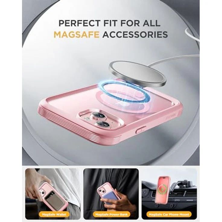 Miracase 360 Grad Hülle für iPhone 15 Plus, Magsafe Komplettschutz mit 9H Glas Displayschutz, 360° Ganzkörperschutz, Rosa – Bild 3