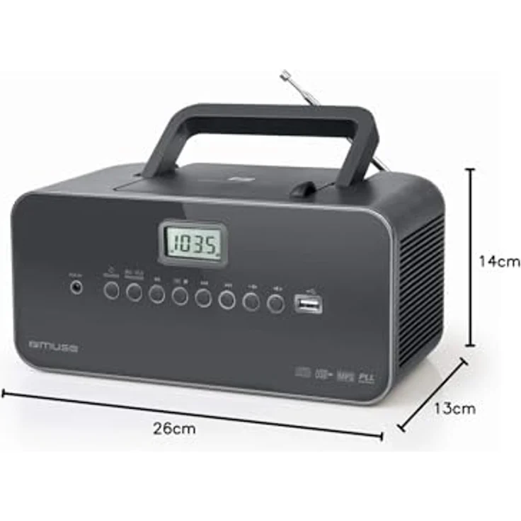 Muse M-28 DG CD-Radio tragbar, PLL UKW-Radio, MW-Tuner, Senderspeicher, USB, MP3-Wiedergabe, Netz- oder Batteriebetrieb, dunkelgrau – Bild 6