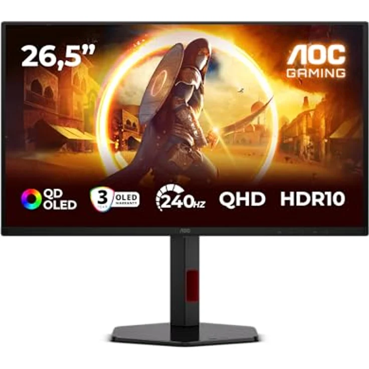 AOC Gaming Q27G4ZDR - 27 Zoll QHD OLED Monitor, 240Hz, 0.03ms Reaktionszeit, G-Sync kompatibel, HDR10, schwarz-rot – Bild 2
