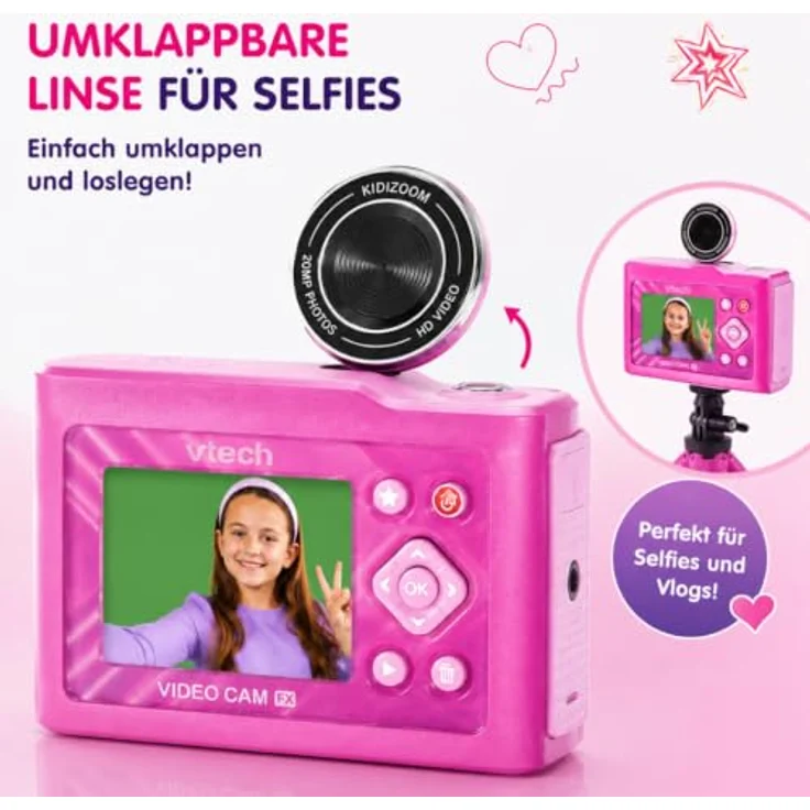 VTech KidiZoom Video Cam FX, HD Foto- und Videokamera mit Greenscreen und Selfie-Funktion, pink, 256 MB internem Speicher – Bild 4