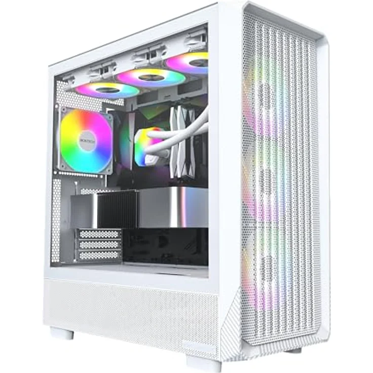 Montech X5 Midi-Tower PC-Gehäuse für E-ATX, ARGB-Beleuchtung, Tempered Glass, weiß, vorinstallierte 3x 140mm und 1x 120mm Lüfter – Bild 2