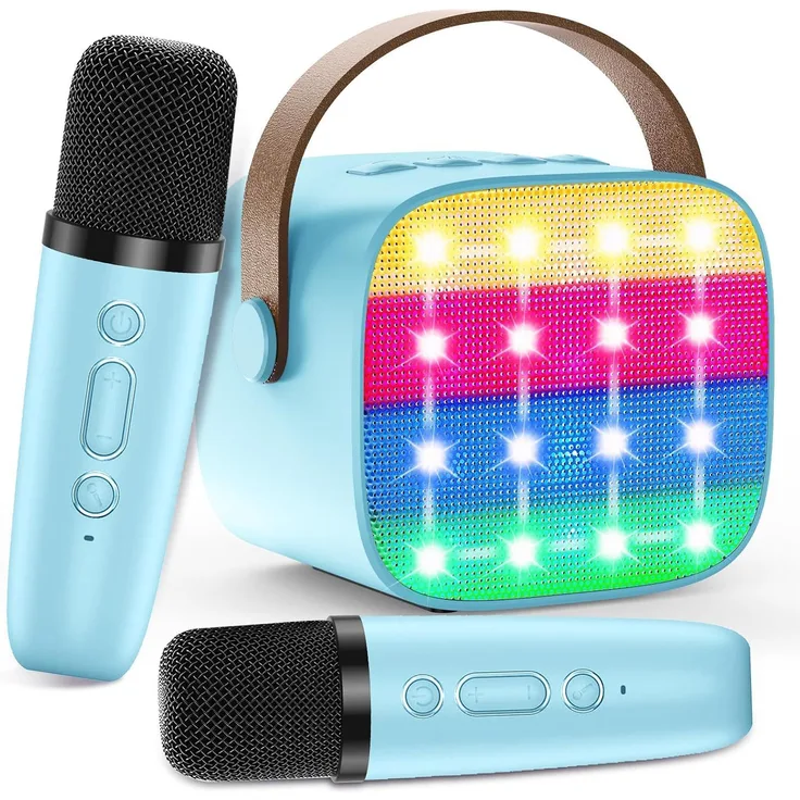 DIYARTS Karaoke-Maschine, tragbarer Bluetooth Lautsprecher mit LED-Lichtshow, 4 Stimmeffekten, blau