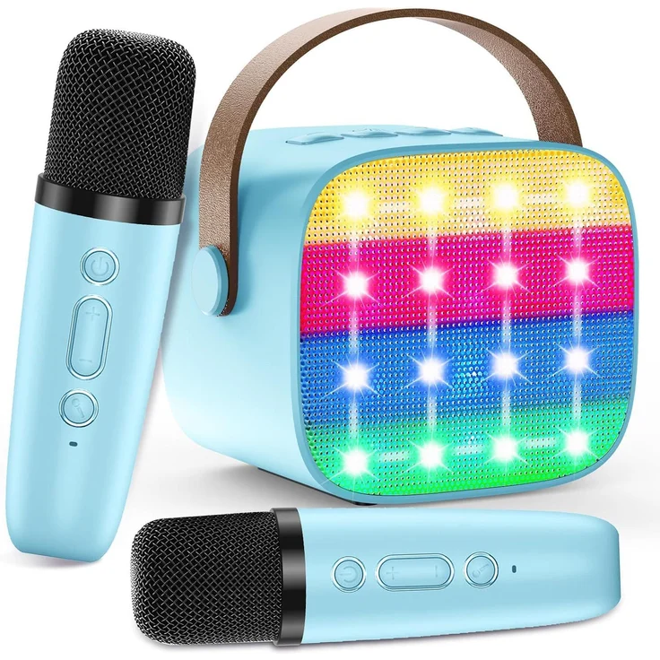 DIYARTS Karaoke-Maschine, tragbarer Bluetooth Lautsprecher mit LED-Lichtshow, 4 Stimmeffekten, blau